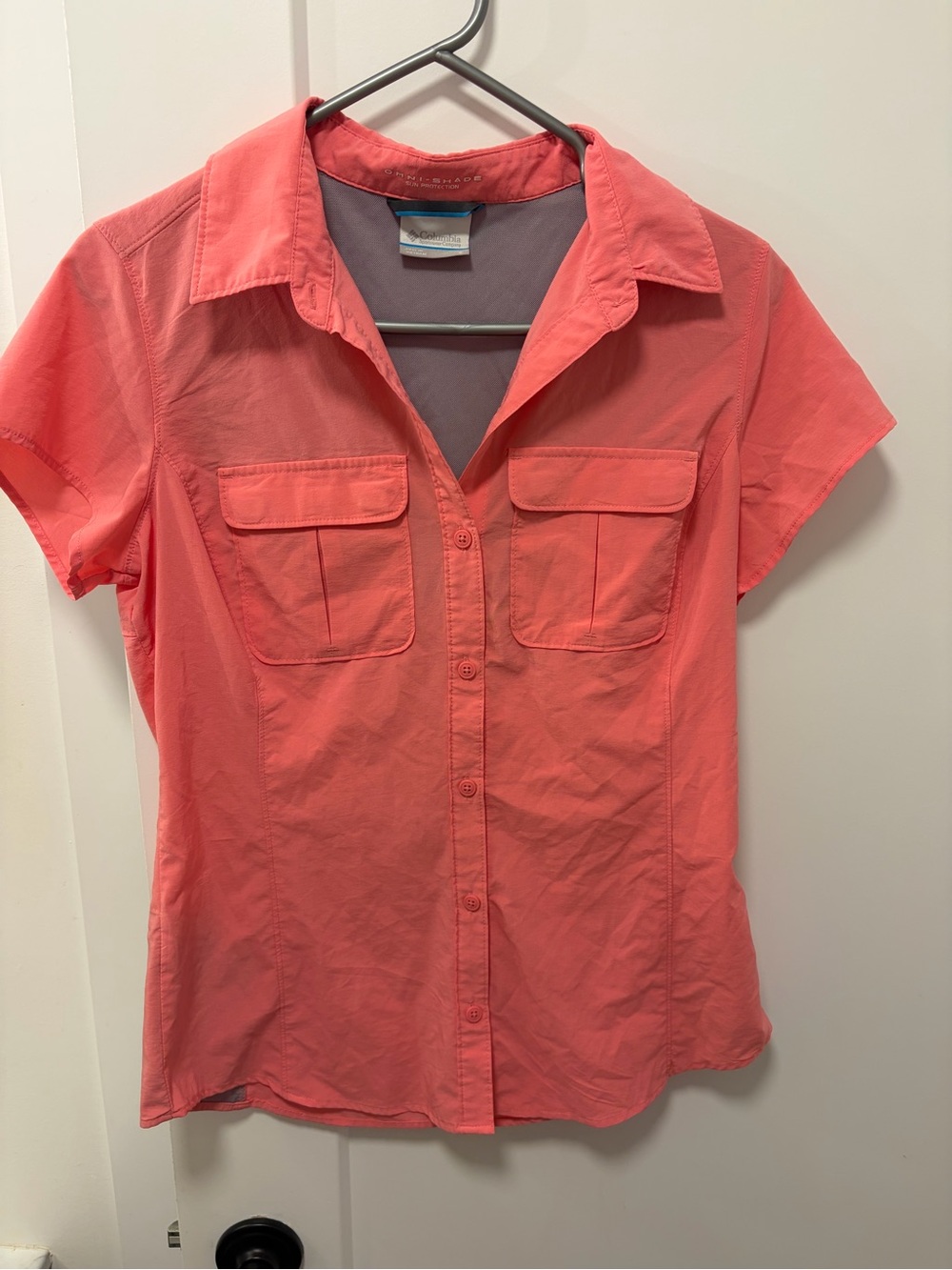 Columbia Omni Shade Sun Protection Coral Short-Sleeve Button-Down Shirt
